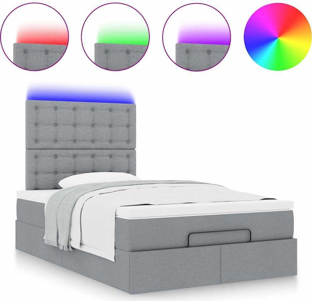 Ottoman-Bett mit Matratze & LEDs Hellgrau 120x200 cm Stoff