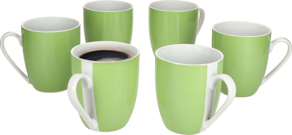 6er Set Variant Grün Kaffeebecher 350ml bunte Porzellan-Tassen 6 Personen Tee