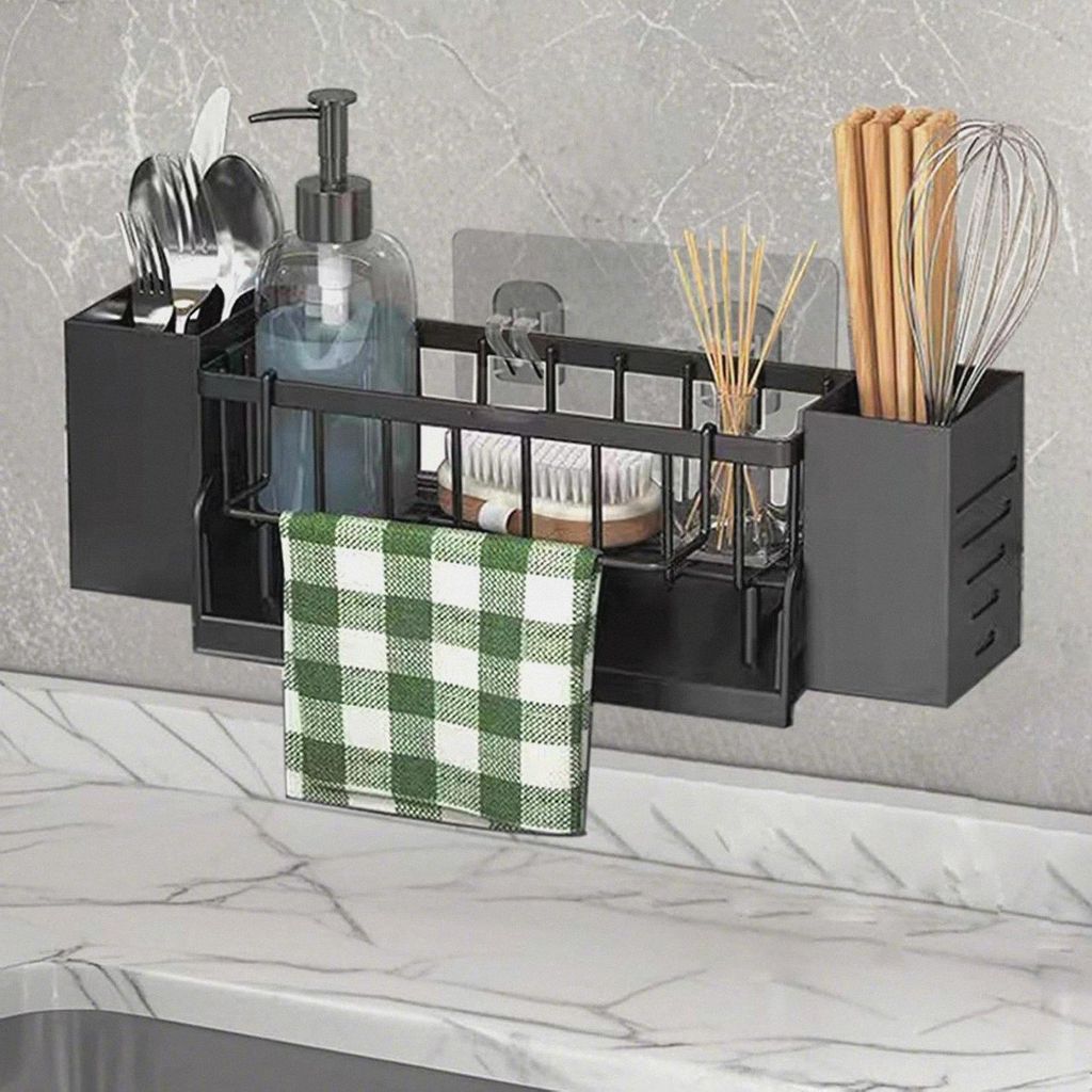 Spülbecken Organizer Kitchen Schwammhalter Hängend - Spüle Organizer mit Spültuchhalter und Aufbewahrungsbox, Metall Sink Organizer mit Automat...