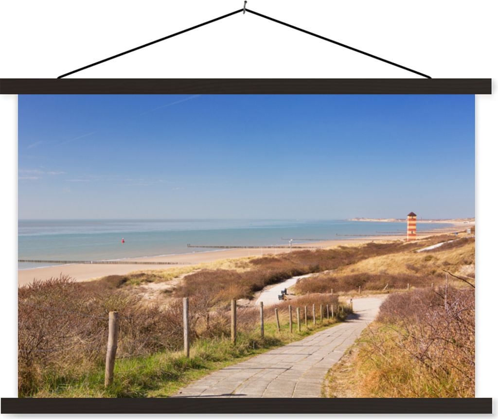MuchoWow Textilposter Strand - Meer - Leuchtturm - Niederlande 150x100 cm mit schwarzem Rahmen - Schlafzimmer