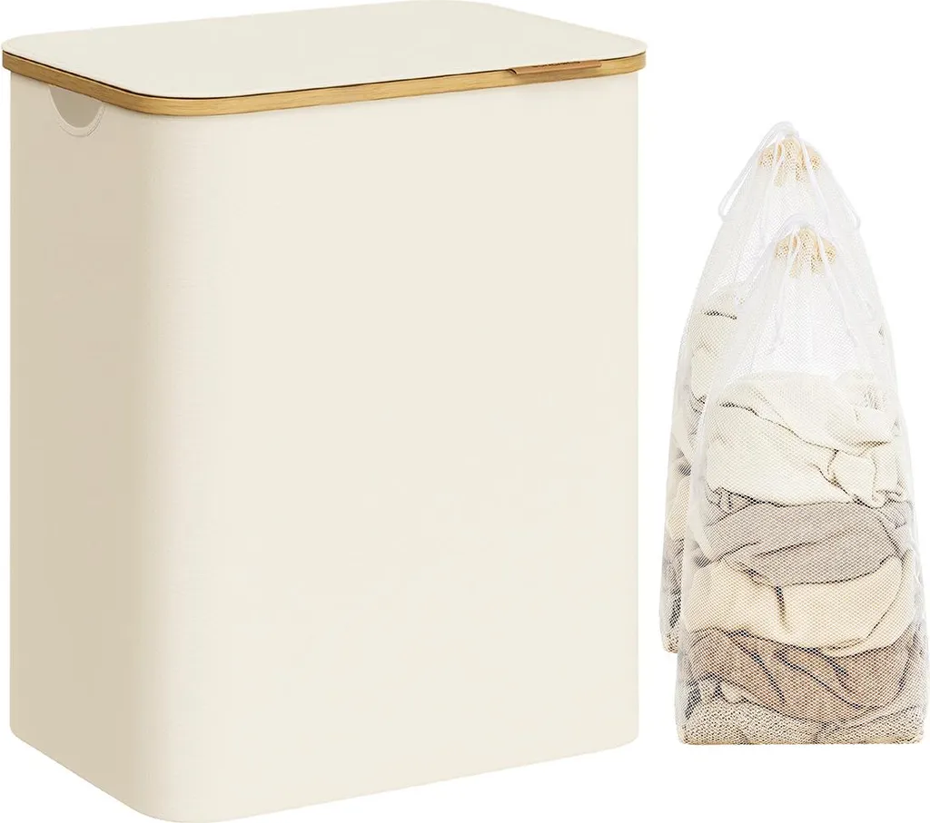 Cesta Biancheria Sporca Doppia 100L - Bianco Crema Ideale Famiglia