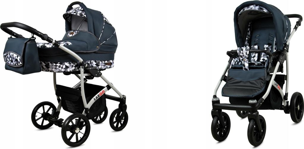 BabyLux Largo | 2in1 Kinderwagen Set | Grey Geometric | Kombikinderwagen | Kinderwagenset | Bug