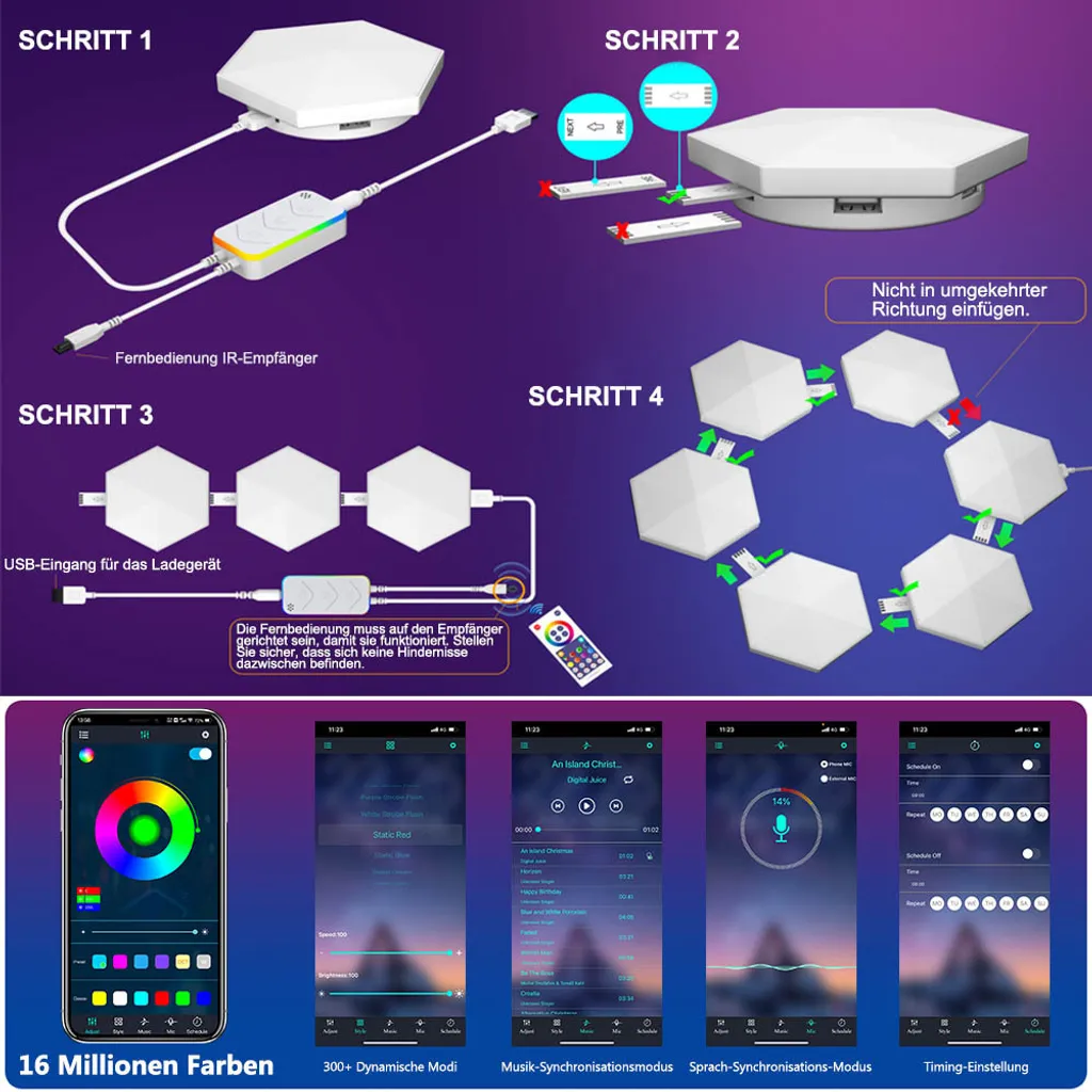 Applique Murale LED Hexagonale Bluetooth RGBIC - Éclairage Déco Tactile - 6