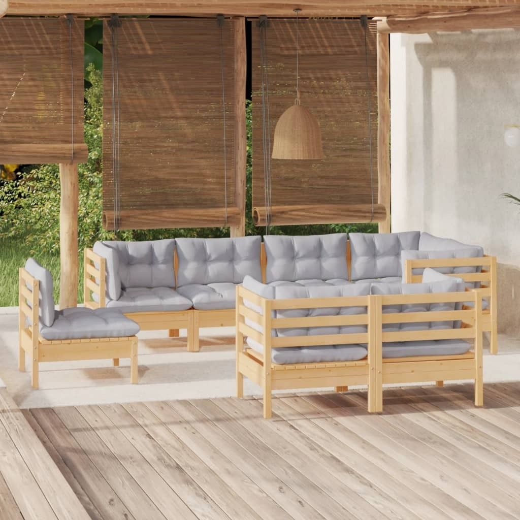 Eleganten-Stil 8-tlg. Garten-Lounge-Set mit Grauen Kissen Kiefer Massivholz DE5303200