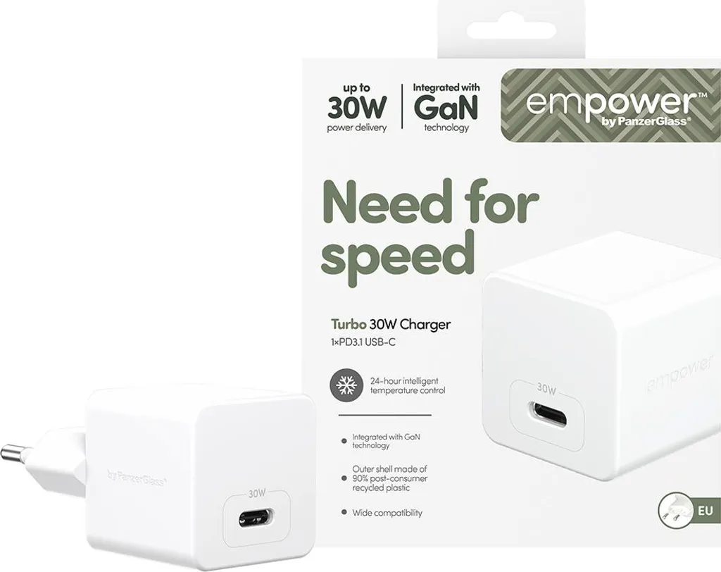 PanzerGlass empower 30W USB-C GaN | Caricatore Compatto Eco-friendly