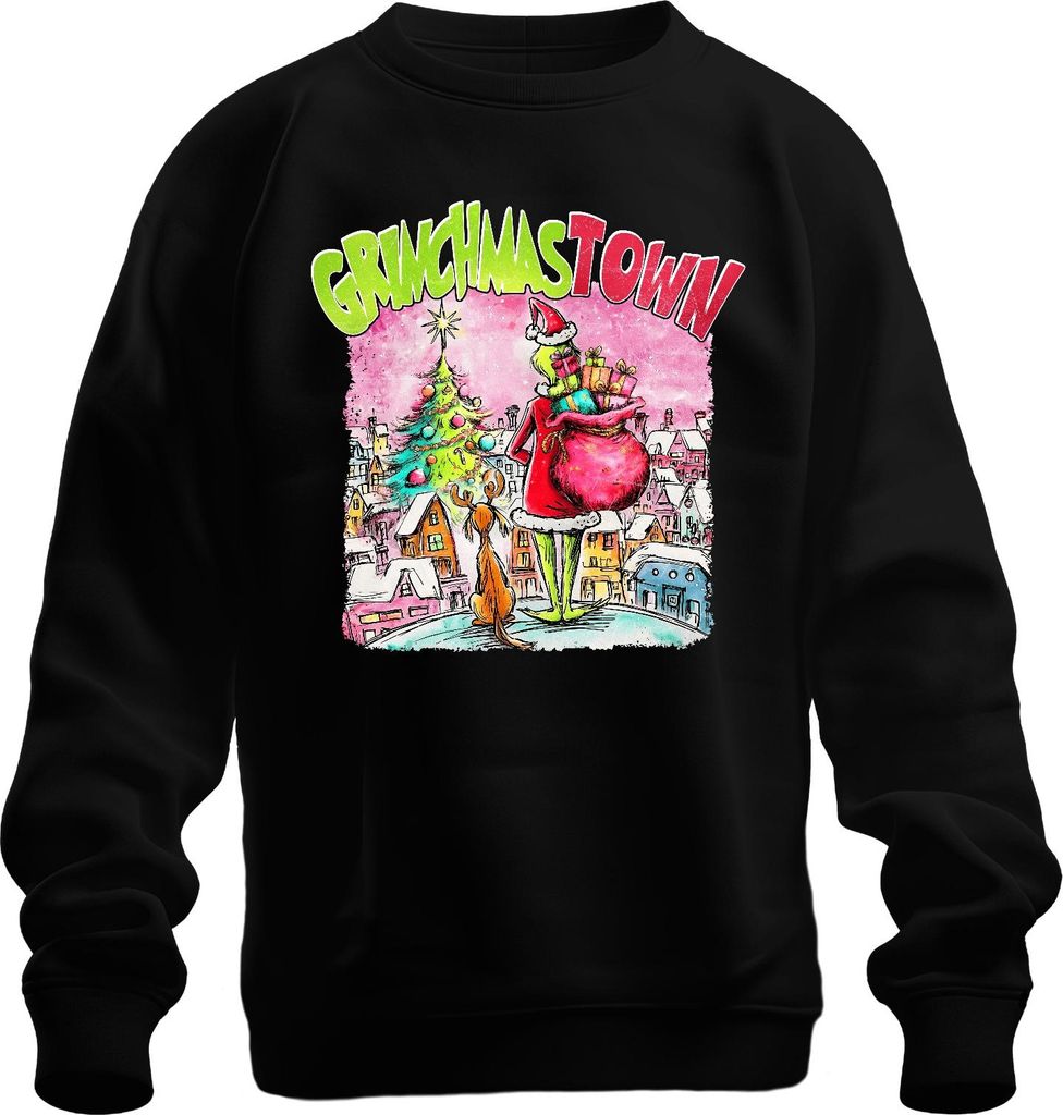GrinchmasTown Grinch Weihnachtsmann Geschenke Max Rentier lustig Uni Sweatshirt Pullover, Schwarz, S