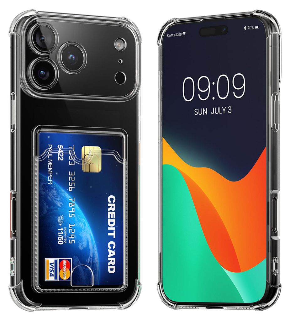 kwmobile Hülle mit Kartenfach kompatibel mit Apple iPhone 17 Pro Max - Handyhülle iPhone 17 Pro Max mit Kartenfach - Soft Case - Schutzhülle in