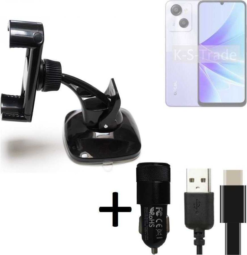K-S-Trade Handy-Halterung kompatibel mit Blackview Modern 8 Windschutzscheibe / Armaturenbrett + LADEGERÄT mit Mico USB Kabel Autohalterung