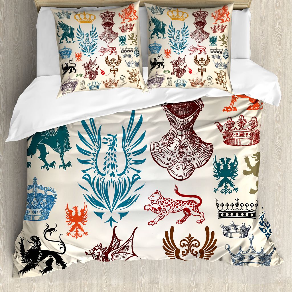 ABAKUHAUS Mittelalterlich Bettbezug, Barock-, Milbensicher Allergiker geeignet mit Kissenbezügen, 155 cm x 220 cm - 80 x 80 cm, Mehrfarbig