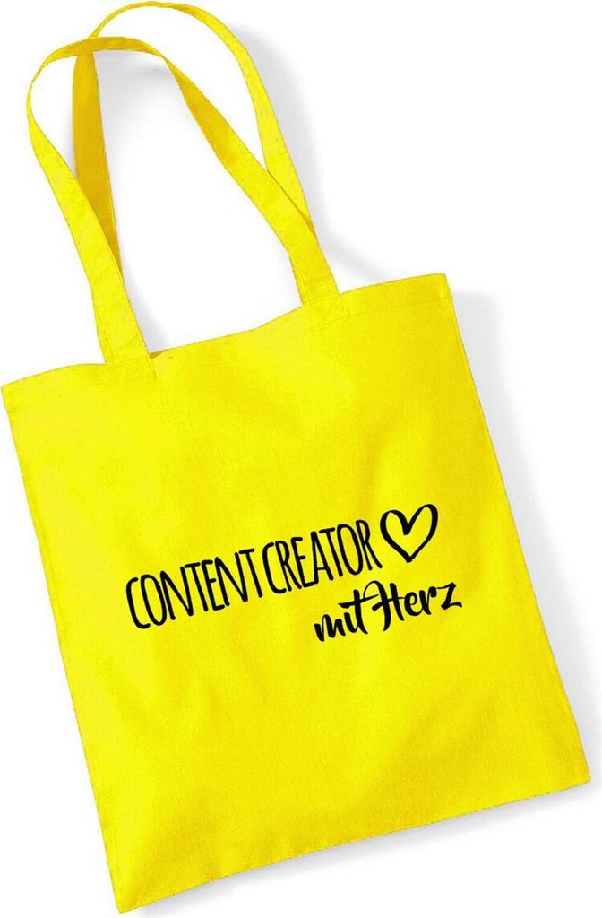 Huuraa Jutebeutel Content Creator mit Herz 10 Liter Yellow Baumwolle Tasche Geschenkidee