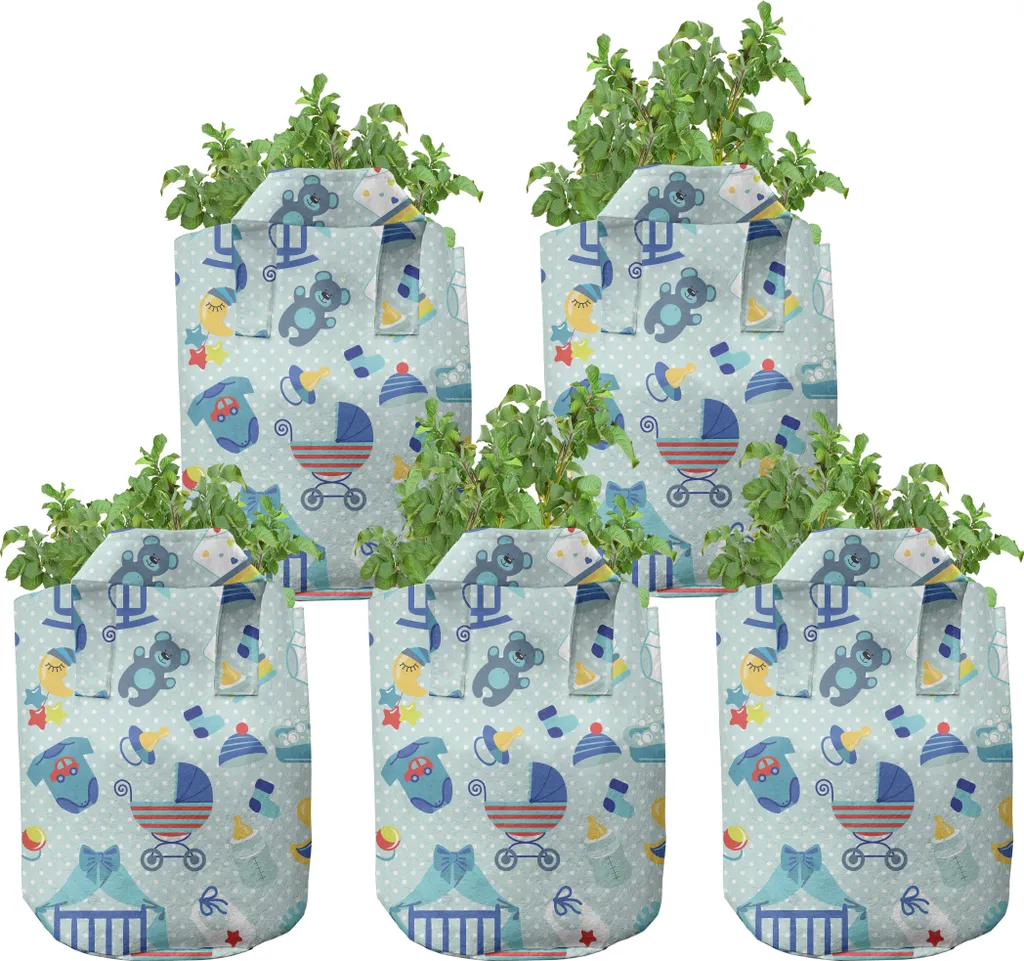 ABAKUHAUS Lot de 5 Pots de Culture 5 Gallons Motif Lune et Étoiles