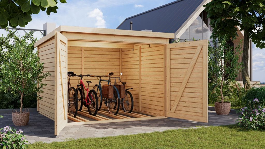 Karibu Gartenhaus Fahrradunterstand Bikebox Fahrradgarage 4 naturbelassen 213x217x167 cm