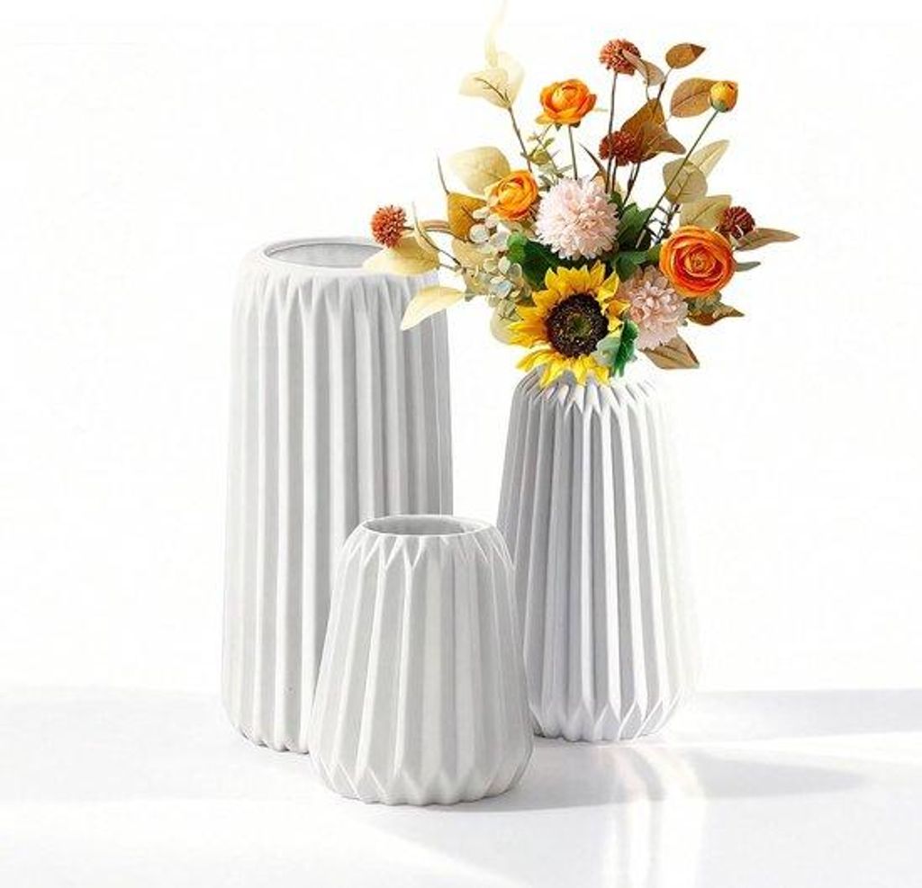 Keramische Vazen Set - Weiß - Boho Wohnzimmer Deko - Keramik - Matte Finish