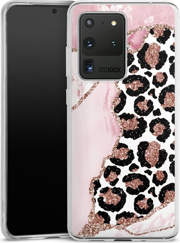 DeinDesign Handyhülle für Samsung Galaxy S20 Ultra Silikon Hülle Case Smartphone Schutzhülle Glitzer Look Leopard Marmor