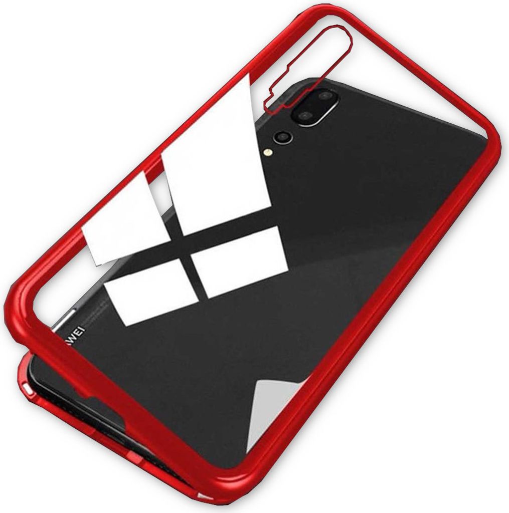 Für Xiaomi Mi 9 Magnet / Metall / Glas Case Bumper Rot / Transparent Tasche Hülle Neu
