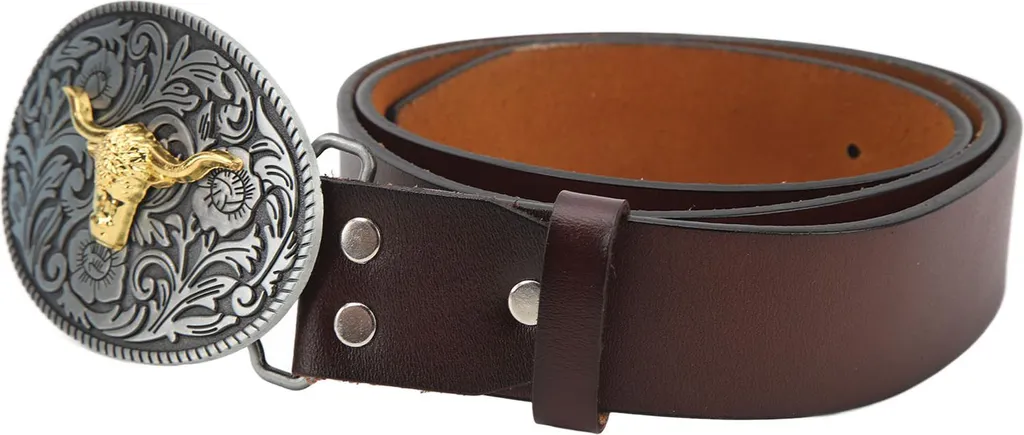 Cintura in Pelle Cowboy con Testa di Toro | Vintage Western Brown 115cm - 2