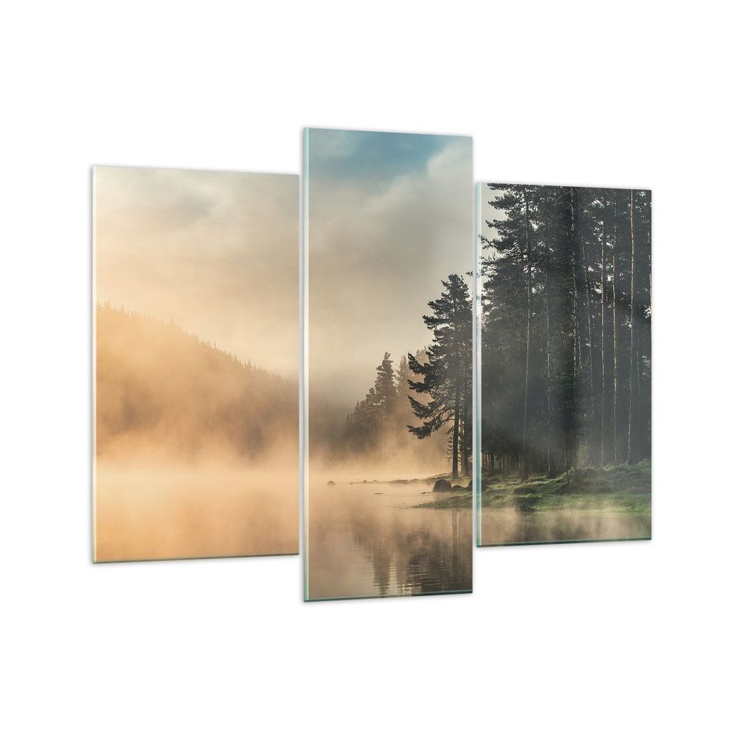 Bilder auf glas - 3 Teile - Nebel See Wald - 130x100cm - Glasbilder - Wandbilder - Bilder - zum Aufhängen bereit - Wanddekoration aus Glas - Glas ...
