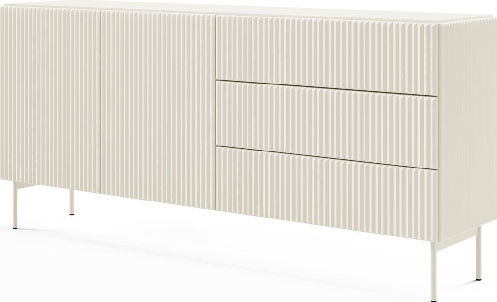 Masseno Kommode TRATTO 177 cm Sideboard mit 3 Schubladen und 2 Türen für Wohnzimmer Schlafzimmer Modern 177x39,8x81,2 cm Kaschmir / Kaschmir