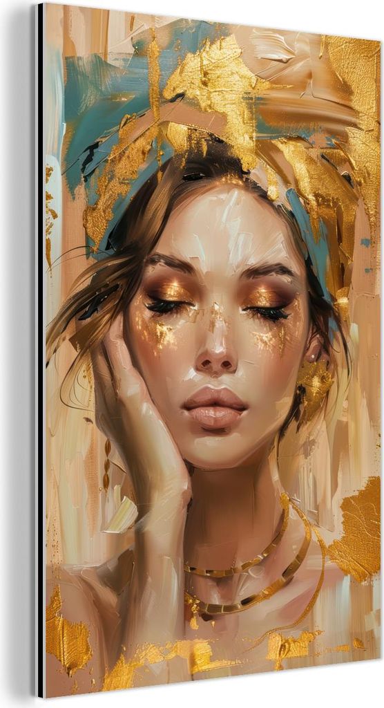 MuchoWow Wanddekoration Metall Metallbild Wandkunst 20x30 cm Frauen - Porträt - Luxus - Gold MuchoWow Aluminium Gemälde - Alu Dibond Bild