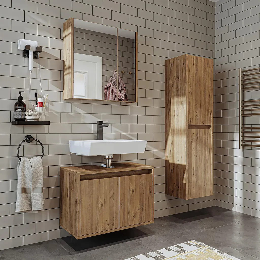 Meuble salle de bain Roomart MELONA-S1-65 Chêne - Ensemble complet 3 pièces