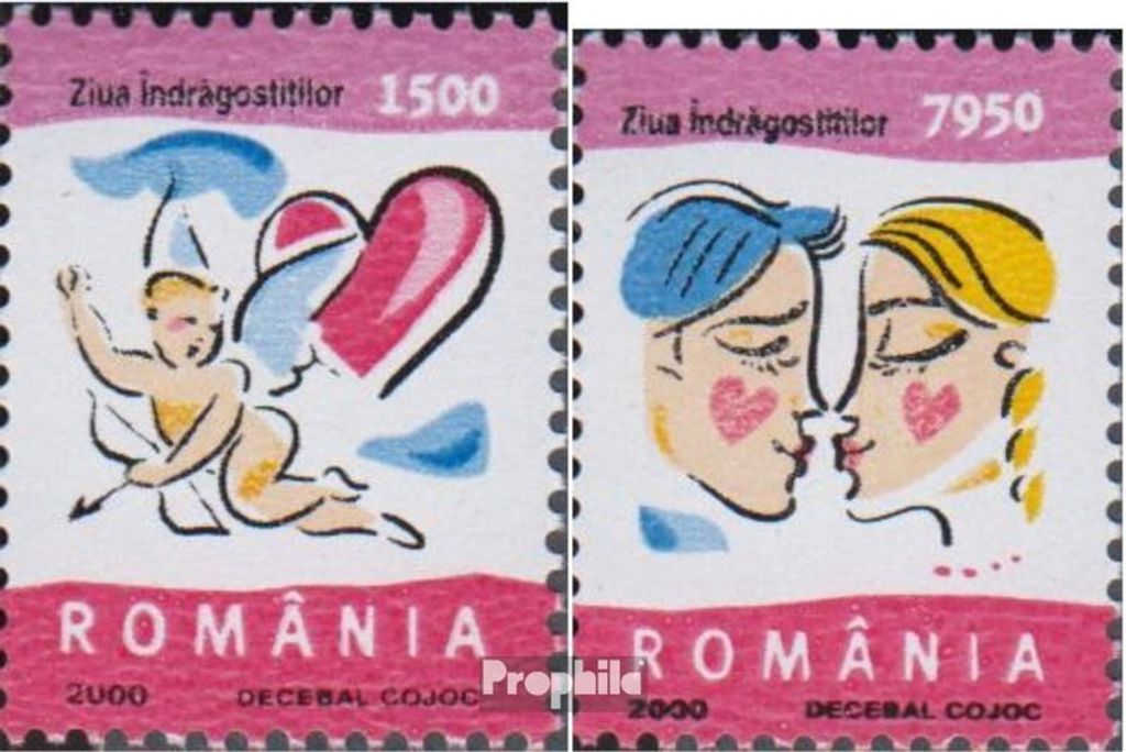Briefmarken Rumänien 2000 Mi 5462-5463I (kompl.Ausg.) postfrisch Grußmarken Valentinstag