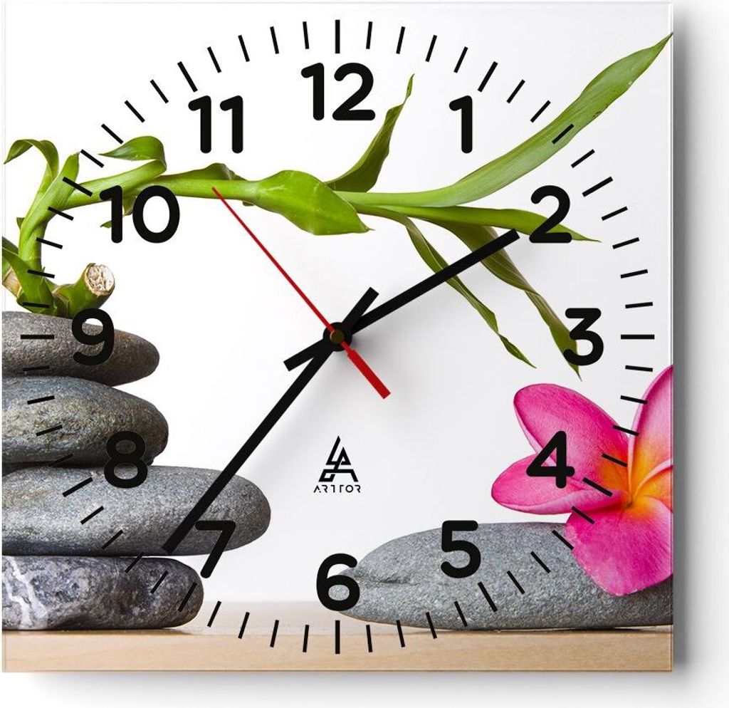 Wanduhr - Quadrat - Glasuhr - Ruhig blume dekoration stein - 40x40cm - Schleichendes Uhrwerk - Lautlos - zum Aufhängen bereit - Dekoration Modern ...