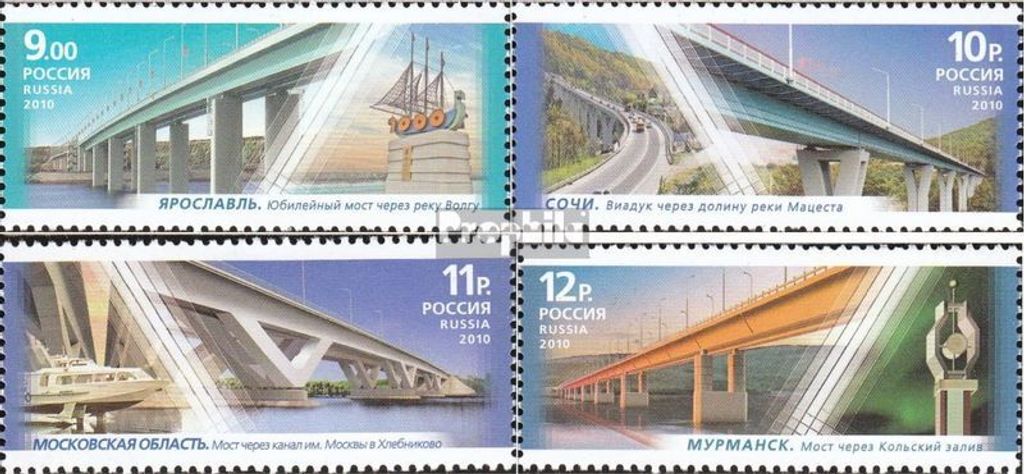 Briefmarken Russland 2010 Mi 1676-1679 (kompl.Ausg.) postfrisch Brücken