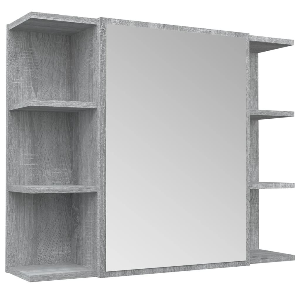 Möbel Bad-Spiegelschrank Grau Sonoma 80x20,5x64 cm Holzwerkstoff - Spiegelschränke CLORIS4037265