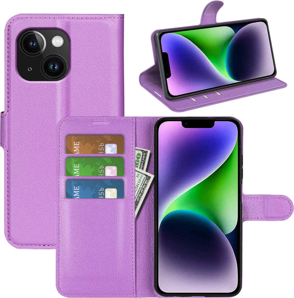 Für Apple iPhone 15 Smart Handy Tasche Lila Etuis Kunst-Leder Hülle Cover Case Book