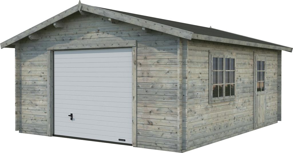 Palmako Garage Roger 23,9 m² - 44 mm - mit Sektionaltor Grau tauchimprägniert