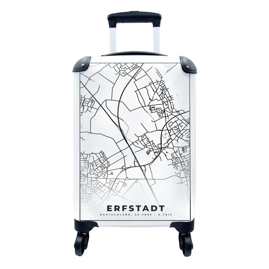 MuchoWow Koffer Handgepäck Trolley Rollkoffer Kleine Reisekoffer mit 4 Rollen - Stadtplan - Karte - Erfstadt - Cabin Size < 55x40x23 cm & 55x40x...