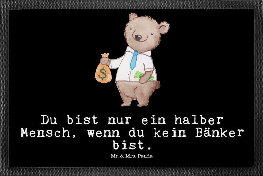 Mr. & Mrs. Panda bodenmatte Bänker Herz 50 x 75 cm - Schwarz - Geschenk, Eingangsmatte, fußmatte, Spruch, Ausbildung, Gummimatte, Schmutzmatte, W...