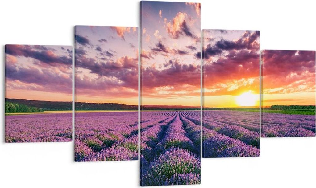 Bild auf Leinwand - Leinwandbild - Lavendel Berge Feld - 125x70cm - Wand Bild - Wanddeko - Leinwanddruck - Bilder - Kunstdruck - Wanddekoration - L...