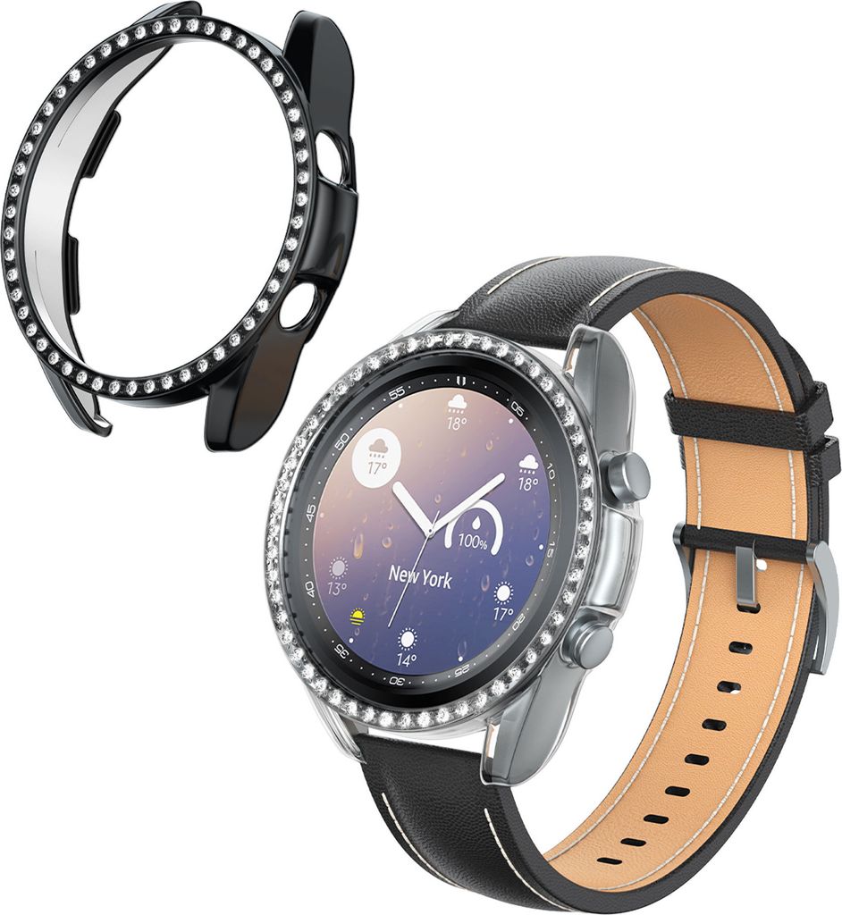 kwmobile 2x Kunststoff Hülle kompatibel mit Samsung Galaxy Watch 3 (41mm) Schutzhülle Schutzrahmen - Glitzer Schutz Zubehör in Transparent Schwarz