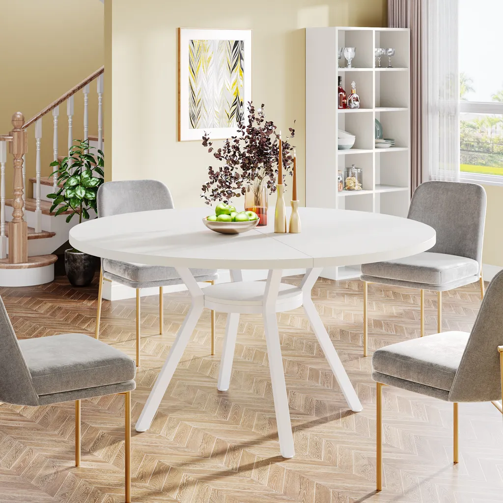 Tribesigns tavolo da pranzo rotondo per 120 cm, tavolo da cucina moderno, piccolo tavolo da pranzo per sala da pranzo, soggiorno, bianco (solo tavolo)