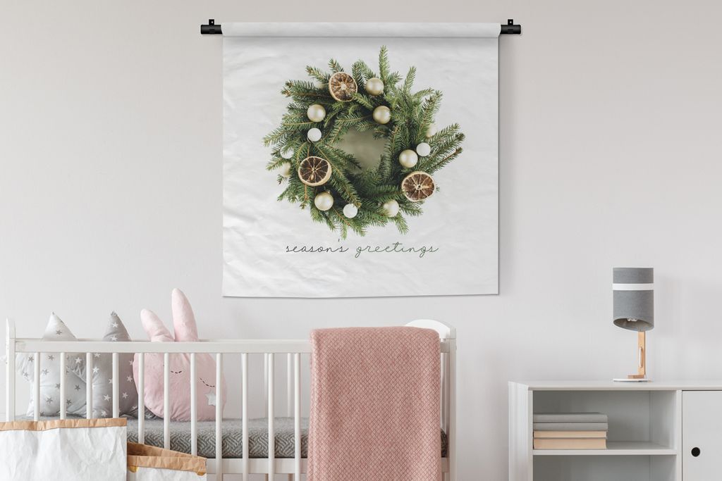 MuchoWow Wandteppich Wandbehang Winter - Tannenbaum - Orange 90x90 cm Tapisserie Dekoration Wandtuch - Wandaufhänger