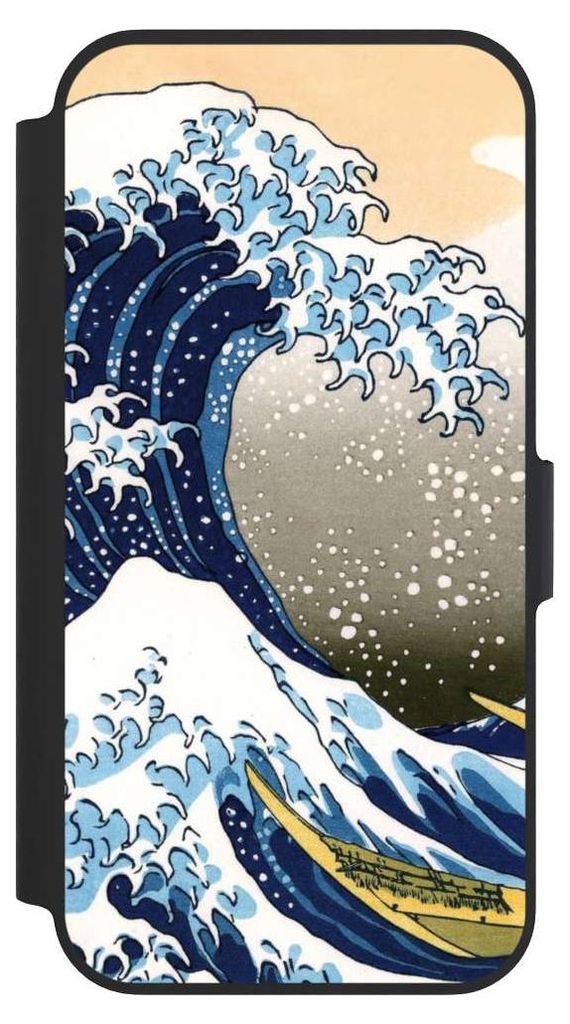 NIVOCASE Klapphülle für Apple iPhone 13 Pro Handyhülle aus Kunst Leder NIVOflip schwarz Katsushika Hokusai Kunst Die große Welle vor Kanagawa