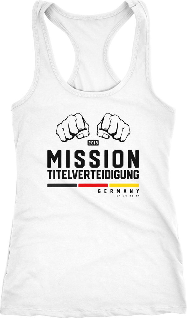 Damen Racerback Tank-Top WM-Shirt Mission Titelverteidigung Fäuste Fußball Weltmeisterschaft 2018 Fan-Shirt Deutschland Moonworks weiß XS