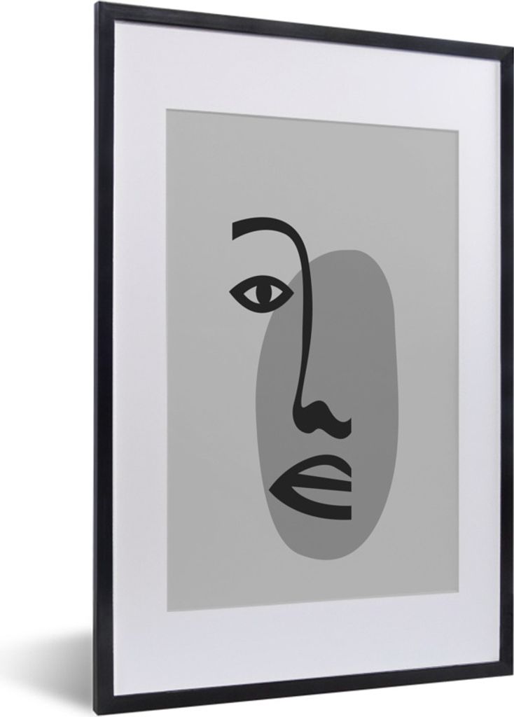 MuchoWow Gerahmtes Poster Porträt - Gesicht - Schwarz - Weiß 40x60 cm - Poster mit Schwarzem Bilderrahmen Wandposter Rahmen Foto Bilder - Poste...