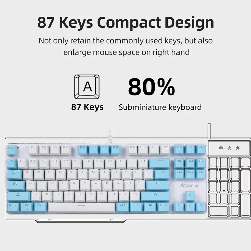 Clavier mécanique 87 touches docooler interrupteur bleu et rétroéclairé - 5