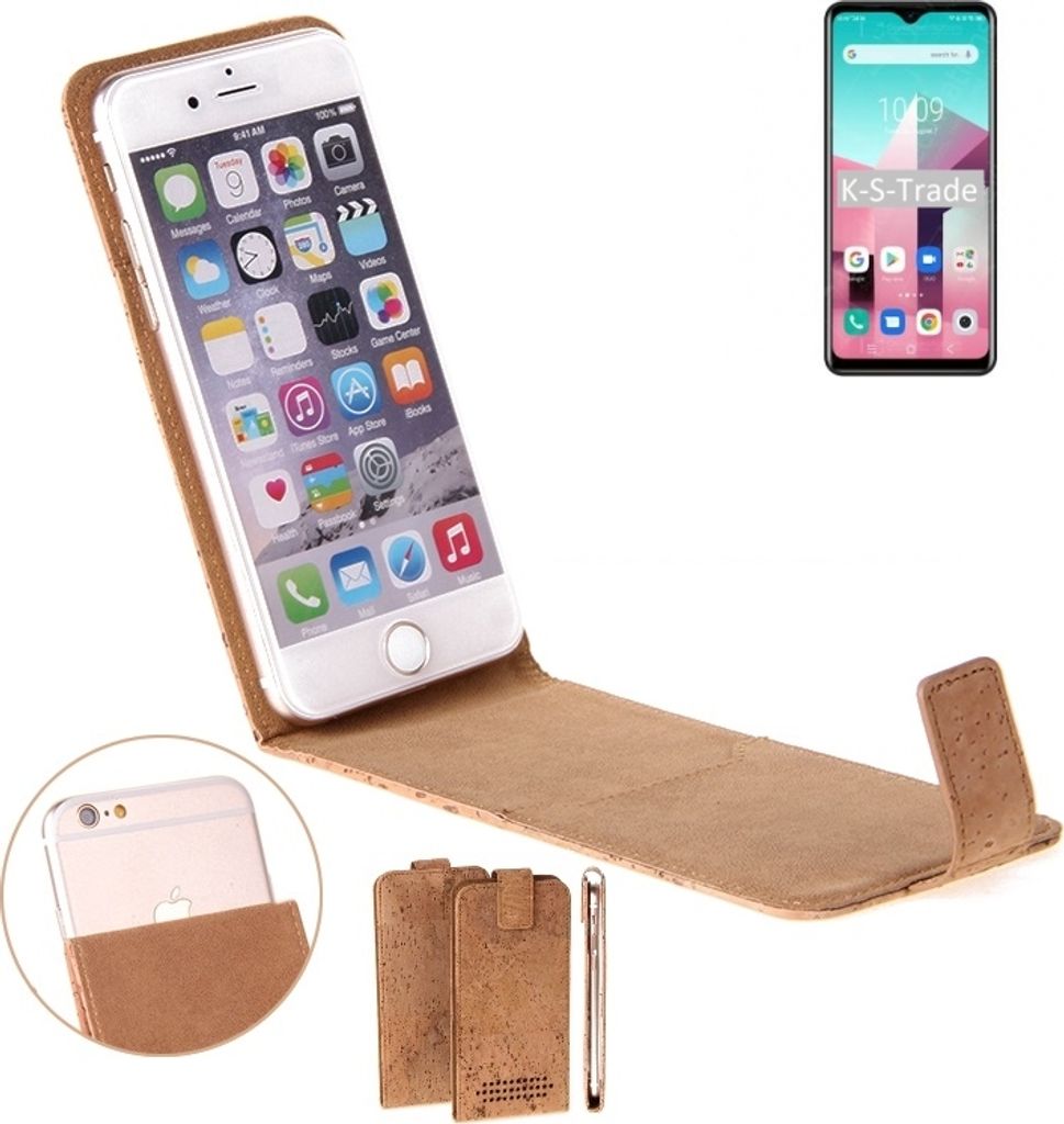 K-S-Trade Handyhülle kompatibel mit Blackview A80 Plus Kork Hülle Flipstyle Case Schutzhülle Kork Case Hülle Flip cover Klapphülle Klapp, braun