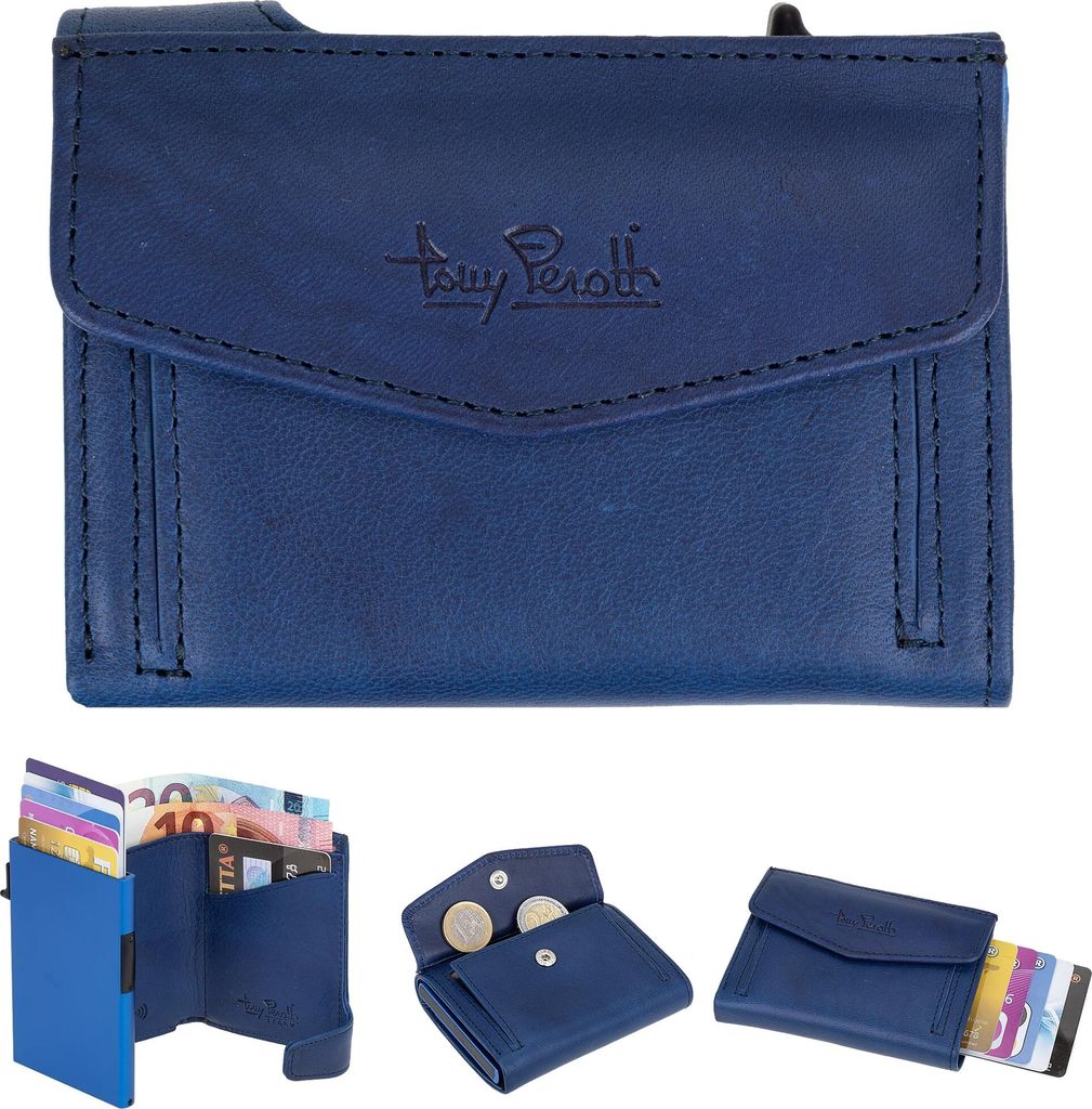 Geldbörse Börse Smart Wallet Leder Herren Damen klein Furbo Tony Perotti Kreditkartenetui RFID Cardholder VE-CC-3700-DKBL Blau bagboom Schlüsse...