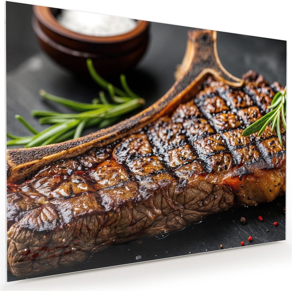 Glasbild 120x90cm in XXL für Wohnzimmer, Schlafzimmer Motiv Gegrilltes Steak