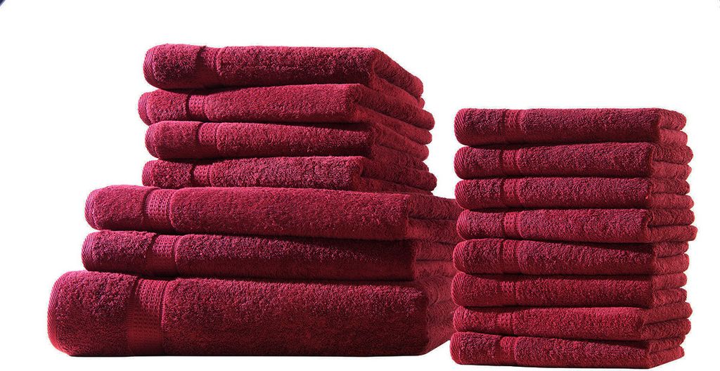 XXL-Set 15tlg Frotteetücher Elegance 100% Baumwolle 500 gsm Gästetücher Handtücher Duschtücher Badetücher bordeaux