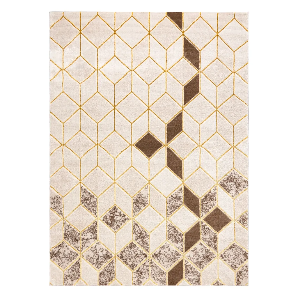 Tapis 3D structurel beige en molleton doux avec motif cube géométrique