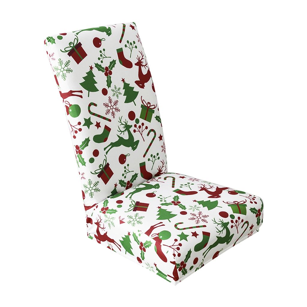 Stuhlabdeckung Waschbar abnehmbar Stretch Weihnachten weich bequemer Stuhl Dekorative Schlupf für Zuhause-Weiß Grün