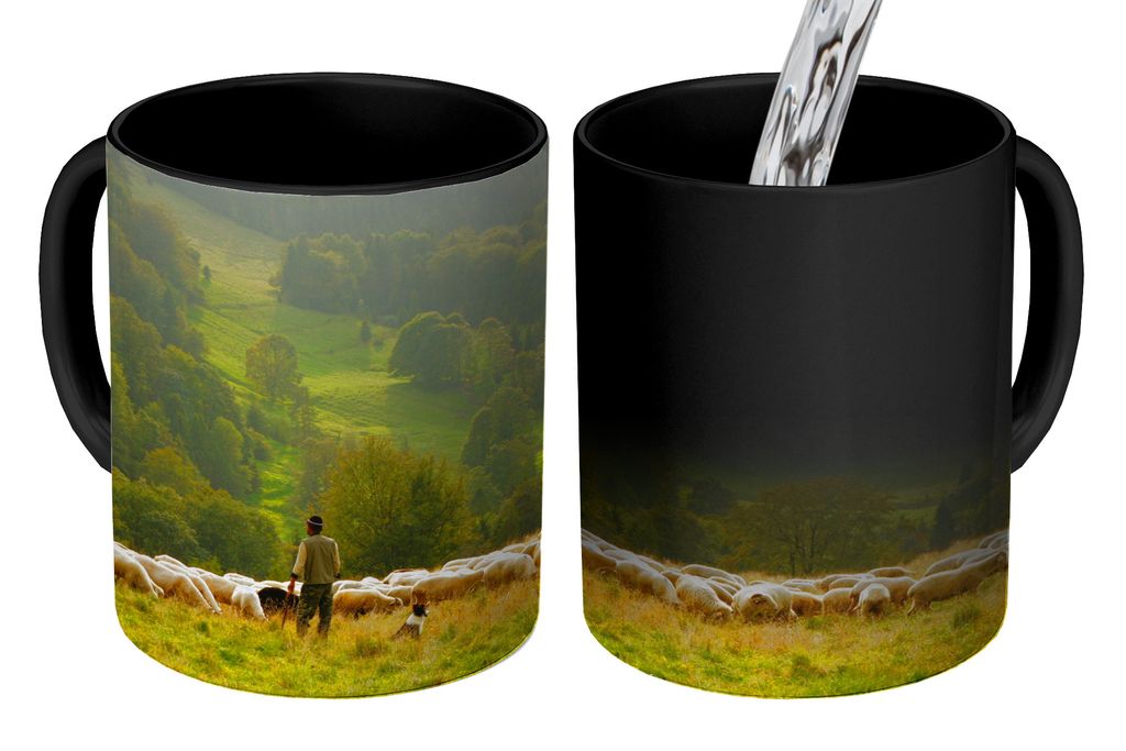 KitchenYeah Zauber Tasse Zaubertasse Magic Tiere - Schafe - Baum 350 ml Farbwechsel Becher Geschenk Geschenkidee - Magic-Tasse - Fototasse - Kera...