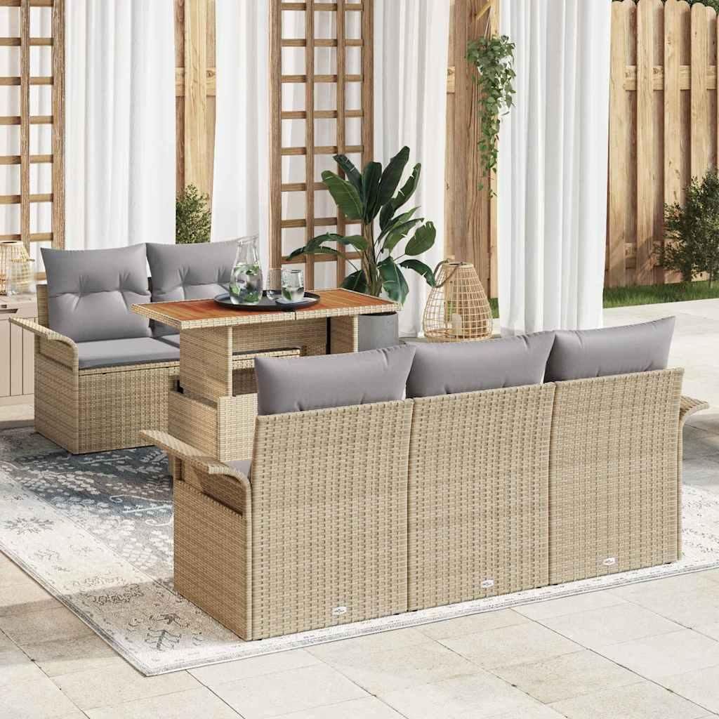 Maison Exclusive - Garten-Sofa-Set mit Speicher 6 pcs Beige Poly Rattan