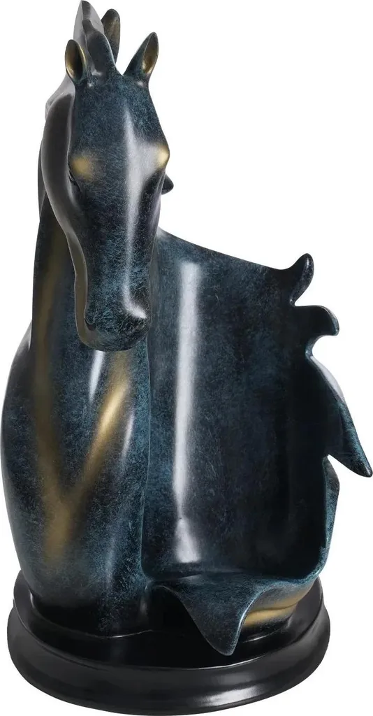 Portabottiglie e scaffale per vino - Modello da tavolo con scultura di cavallo - Decorazione per casa, cucina, bar - Conservazione vino - Regalo - Blu