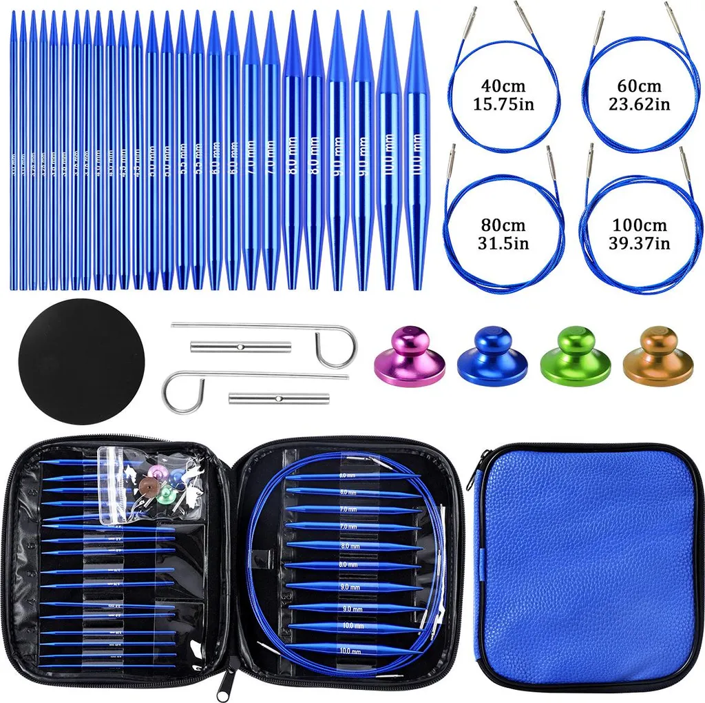 INF Ensemble de 13 paires d'aiguilles à tricoter circulaires en aluminium